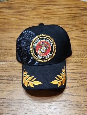 Santo Cap United States Marines Embroidered Black Cap with Gold Laurel